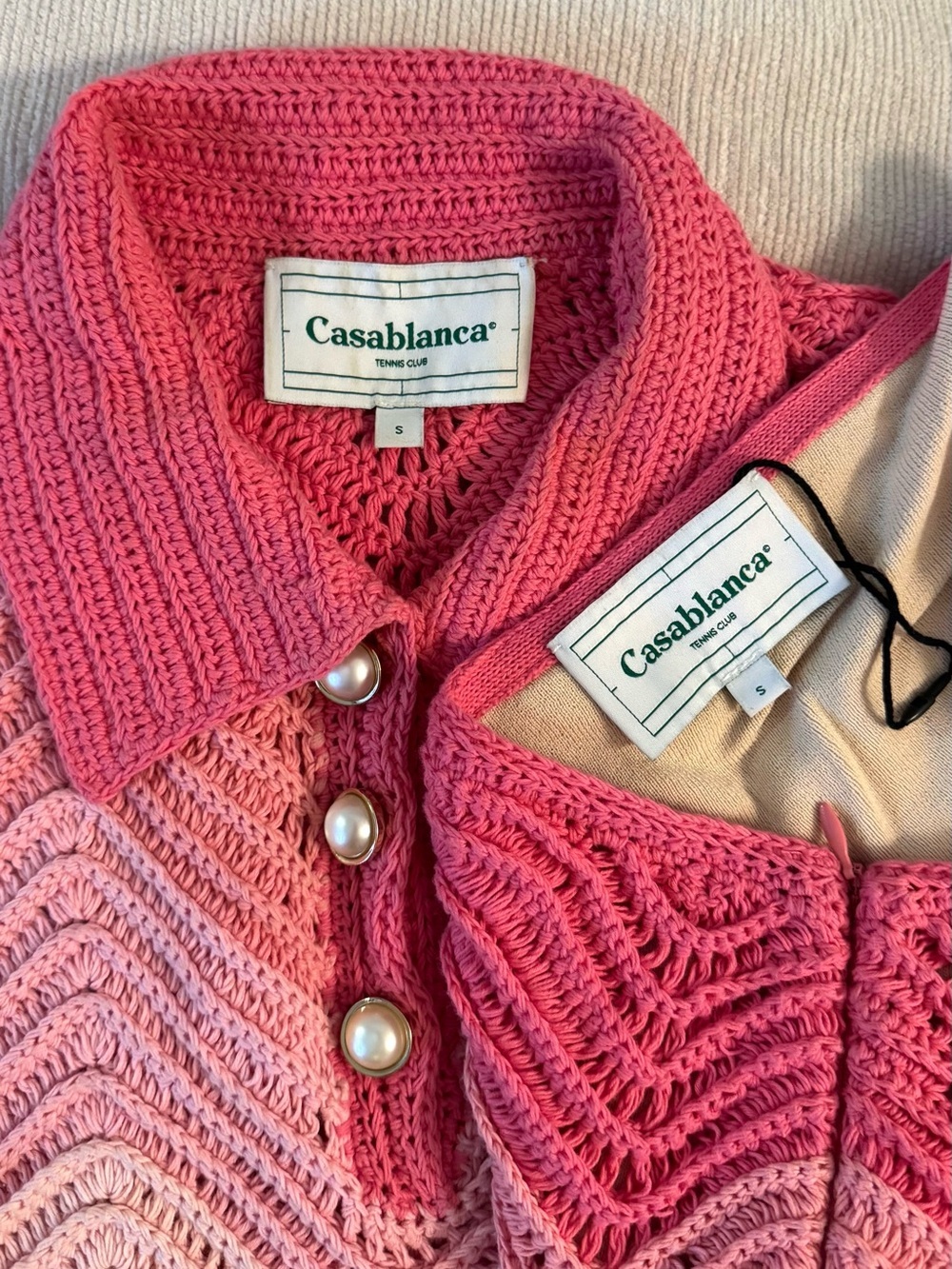 Casablanca SET Skirt Polo Crochet Pink Gradient Wave Knit Mini Cotton Cute Rare - Picture 9 of 12